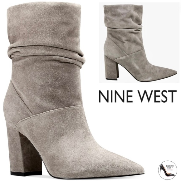 Nine West Cames Slouch Booties Grey Suede Leather Pointed Toe Mid-Calf Boots 7 - Picture 1 of 7